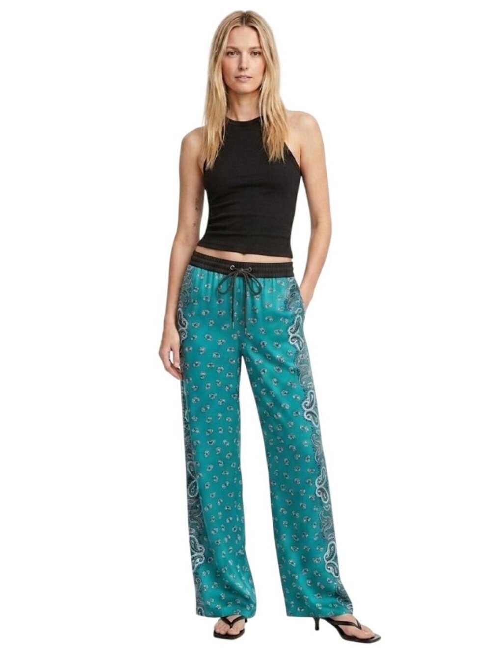 Michael Kors Wide Leg Pants Bandana Scarf Print Paisley Satin 12